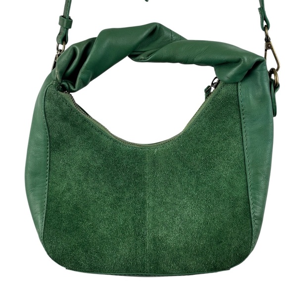 Free People Happy Hour Crossbody Bag Green Suede/Leather Twisted Hand strap - Picture 2 of 10